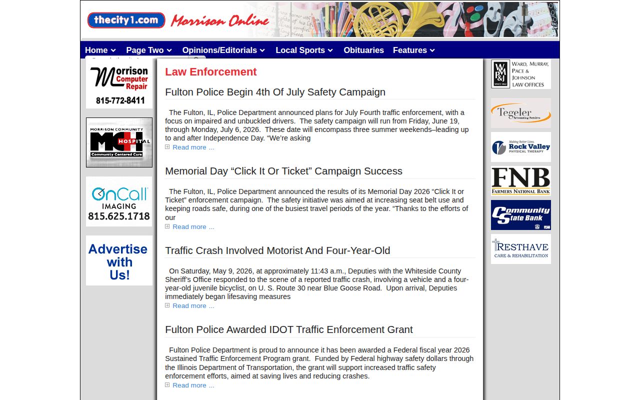 TheCity1 Law Enforcement section with Morrison-area police reports