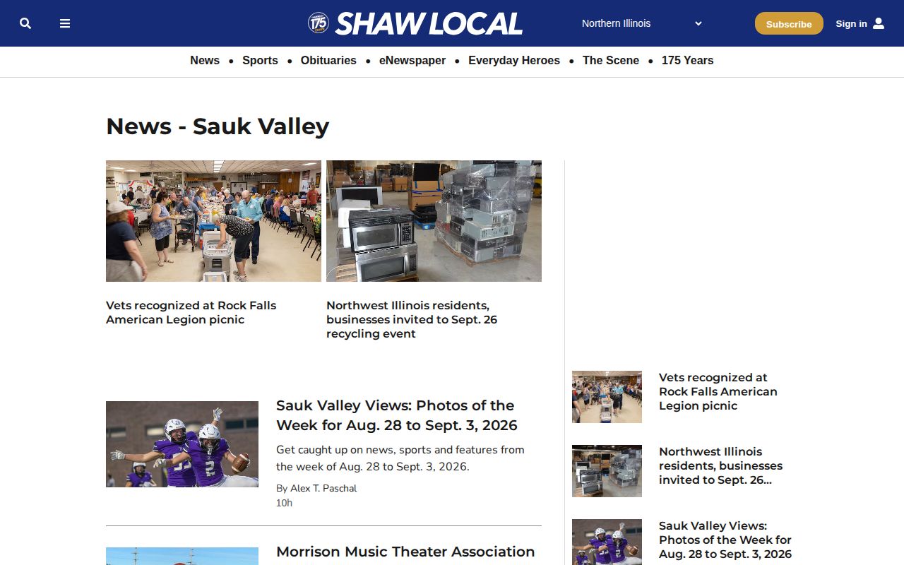 Shaw Local Sauk Valley page covering Sterling and Whiteside County arrest news